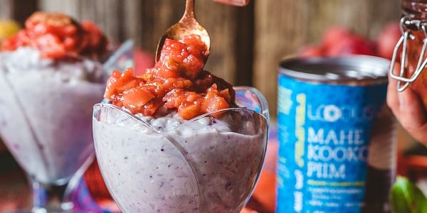 Mustikane riisipuding sügisese kompotiga