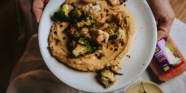 Läätsepüree pruunistatud brokkoli ja lillkapsaga